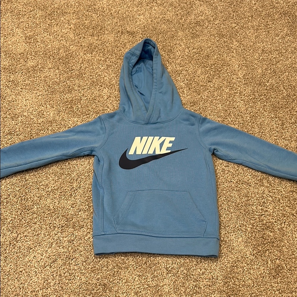 Nike Blue and White Sweatshirt with Swoosh Logo